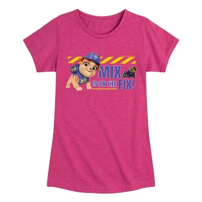 Приталенная футболка с коротким рукавом и рисунком heather fuchsia для девочек - Paw Patrol - Rubble & Crew