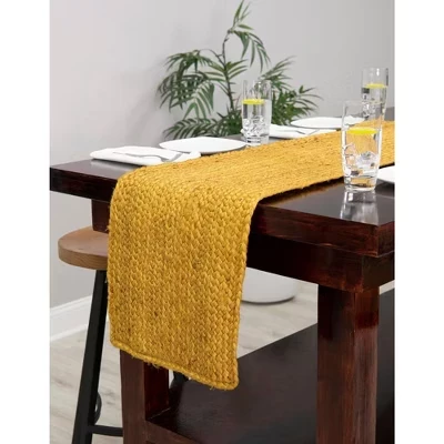 Плетеный джутовый коврик Dhaka Solid для помещений с плетеным ковриком желтого цвета