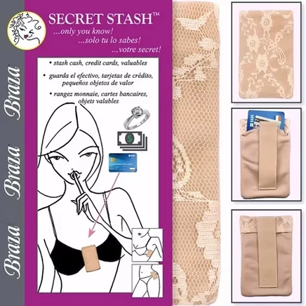 Дорожная сумка-футляр для кружевного бюстгальтера Secret Stash, Бежевый - Один размер - Для наличных, карточек, путешествий, концертов, фестивалей и ночных прогулок, повседневной одежды и походов