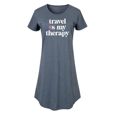 Женское платье-футболка с графическим рисунком Travel Is My Therapy синего цвета