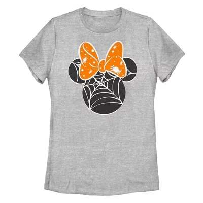 Женская футболка Mickey & Friends Minnie с оранжевым бантом и паутинкой athletic heather