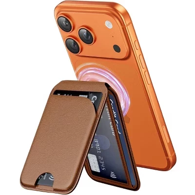 Флип-кошелек с RFID-идентификатором кредитной карты и подставкой для iPhone (совместим с чехлом MagSafe) - Вмещает 5 карт коричневого цвета