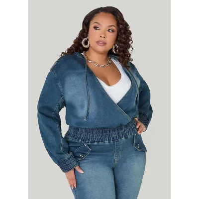 Женская джинсовая куртка Ashley Stewart с капюшоном, синяя