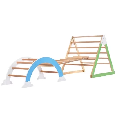 Детские игрушки-треугольники для скалолазания, Крытые джунгли Arc Climber с рампой, Реверсивный многофункциональный игровой набор для мальчиков и девочек из натурального дерева