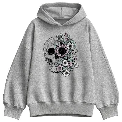 Женское худи Instant Message Skull Flowers, меланжевое