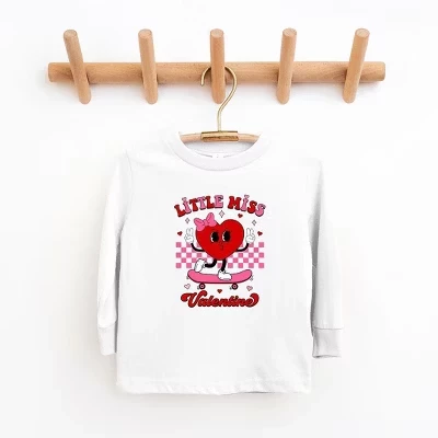 Футболка для малышей на скейтборде Little Miss Valentine с длинным рукавом белого цвета