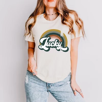 Женская кремовая футболка с коротким рукавом Lucky Rainbow с графическим принтом