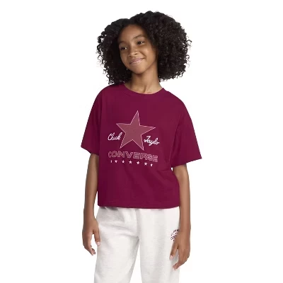  Футболка свободного кроя с коротким рукавом ® для девочек - Ягодно-фиолетовый / розовый