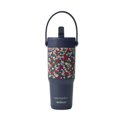 x Vera Bradley 24oz Chiller Go Герметичный соломенный стакан с изоляцией из нержавеющей стали poppy meadow