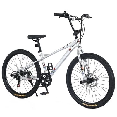 26-ДЮЙМОВЫЙ велосипед Bmx с двойными дисковыми тормозами, Детский велосипед с алюминиевыми ободами и 7-ступенчатой системой, Детский велосипед для мальчиков и девочек старше 12 лет серебристого цвета