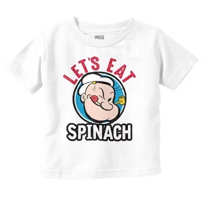 Popeye Let's Eat Spinach Крутая футболка с рисунком для малышей в стиле ретро лицензионного белого цвета