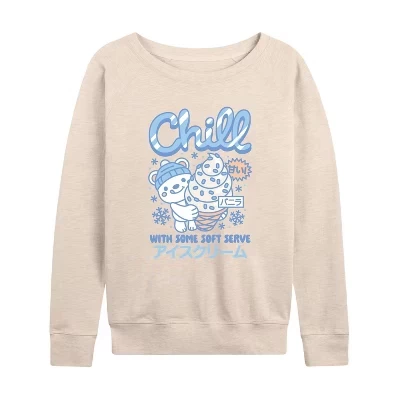 Women's -  - Polar Bear Ice Cream Lightweight French Terry Wide Neck Long Sleeve Graphic Shirt birch