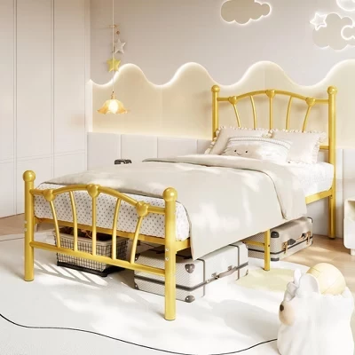 Металлический каркас кровати Twin Size, Каркас кровати Twin для девочек, Кровать на платформе Twin с изголовьем и изножьем в форме сердца, пружинный блок не требуется.