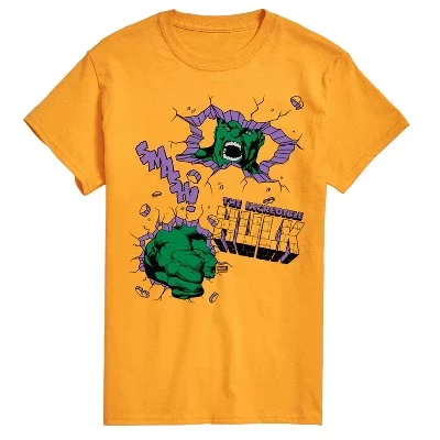 Мужская футболка Marvel Hulk Punch Wall, золотистая