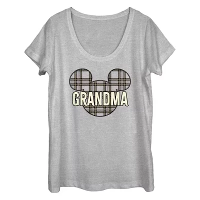 Женская футболка с логотипом Mickey & Friends Grandma в клетку athletic heather