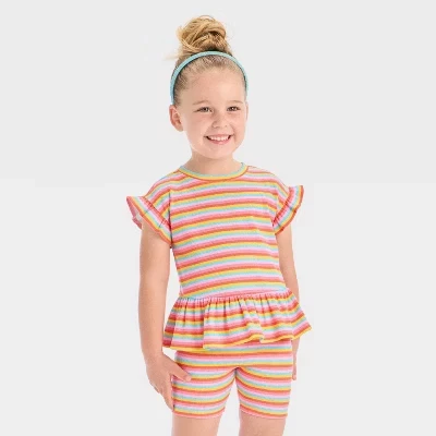 Топ с коротким рукавом и принтом в рубчик для маленьких девочек - ™ multicolor