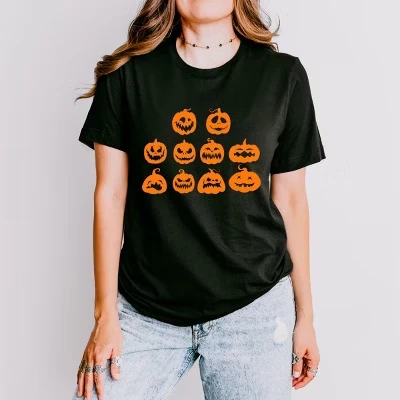 Футболка с коротким рукавом Halloween Pumpkin Faces черная