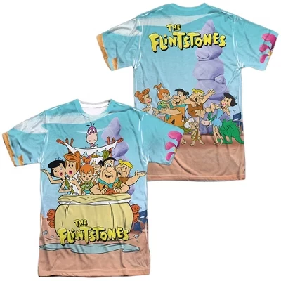 Мужская футболка для костюма Flintstones Gang (принт спереди и сзади) с коротким рукавом белого цвета
