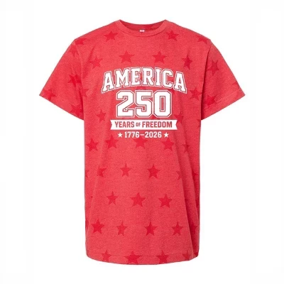 Университетская молодежная футболка America 250 Years of Freedom с коротким рукавом и звездой, красная
