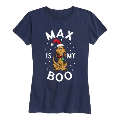 Женская футболка The Grinch Max Is My Boo, синяя