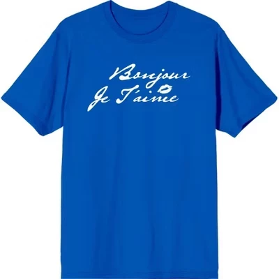 Футболка Bonjour Je T'Aime для взрослых с коротким рукавом, синяя