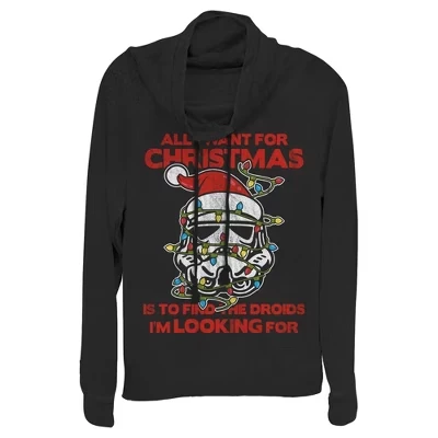 Толстовка с воротником-стойкой для юниорок и женщин Find Droids for Christmas черный