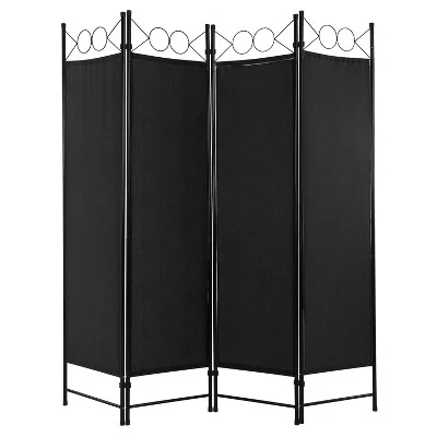 Room Dividers 4 Panel 5.6FT Folding Freestanding Room Divider Privacy Divider Partition with Fabric & Metal Frame for Home Office Bedroom black