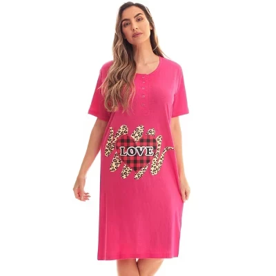 Ночная рубашка с коротким рукавом Sleep Dress для женщин, пижамы цвета фуксии - buffalo plaid love