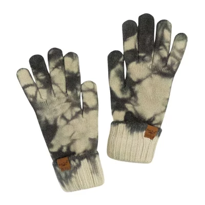Женские мягкие теплые перчатки с манжетами в стиле Tie Dye из двойного трикотажа в рубчик зеленого цвета