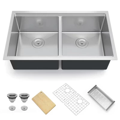 Modern Drop-in Workstation Kitchen Sink - 16 Gauge Stainless Steel Topmount Sink, 9