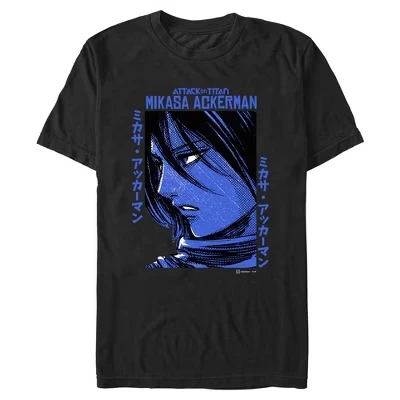 Мужская синяя футболка Mikasa Ackerman черного цвета