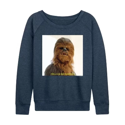 Women's -  - Chewbacca Subtitled Lightweight French Terry Wide Neck Long Sleeve Graphic Shirt heather indigo