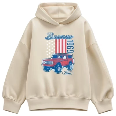 Женская толстовка American Bronco 1969 с капюшоном из флиса оверсайз кремового цвета.
