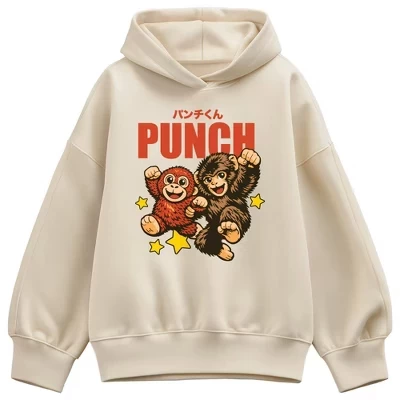 Женская толстовка с капюшоном из флиса Punch-kun the Monkey оверсайз кремового цвета