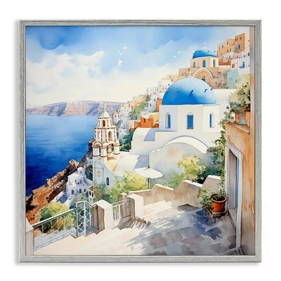 Городской пейзаж Санторини в обрамлении Giclee Art gray