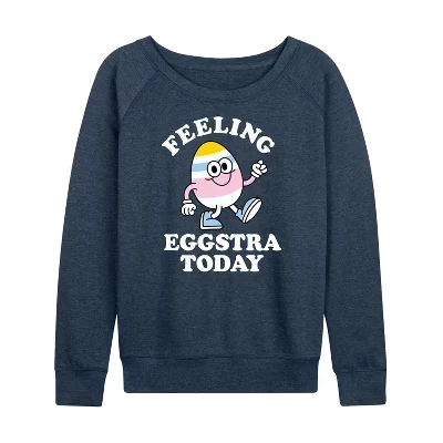 Женская рубашка Feelin Eggstra из легкого французского махрового полотна с широким вырезом и длинными рукавами и графическим принтом heather indigo