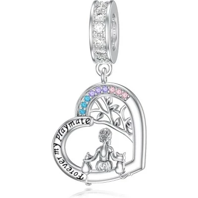 Серебряные бусины-талисманы в виде животных: Кошки, собаки, Коалы, стрекозы и лотоса для браслетов и ожерелий 4-две кошки
