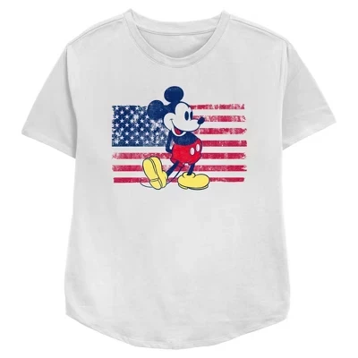 Женская футболка с изображением американского флага Mickey & Friends, белая