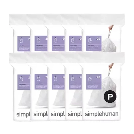 Code P 200 Count, Genuine Custom Fit Liners, Drawstring Trash Bags in Dispenser Packs, 30-35 Liter / 8-9 Gallon, White