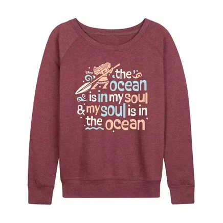 Женская рубашка Ocean In My Soul из легкого французского махрового полотна с широким вырезом и длинными рукавами и графическим рисунком heather maroon