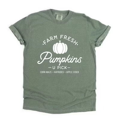 Женская футболка Simply Sage Market с принтом Farm Fresh Pumpkins, моховая