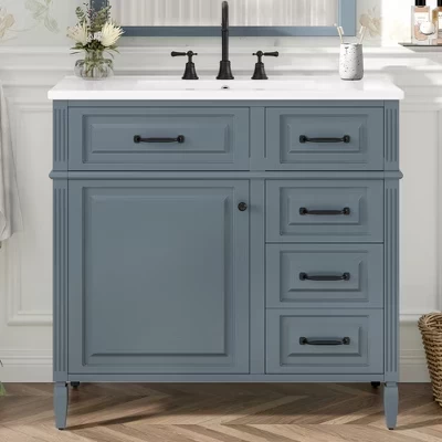 Тумба GDFStudio Richard 36″ с раковиной, серая