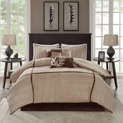 Комплект постельного белья Elegant Casual Blocks Design из 7 предметов, Всесезонный комплект постельного белья, Уютный домашний текстиль для спальни класса Люкс, Юбка для кровати в тон, Декоративные подушки бежевого цвета