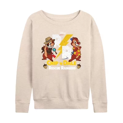 Женская - Chip 'N Dale Rescue Rangers - Легкая французская махровая рубашка с широким вырезом и длинным рукавом с графическим рисунком.