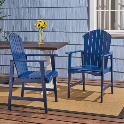 Набор из 2 обеденных стульев Adirondack из дерева акации, устойчивых к атмосферным воздействиям, вместимость 300 фунтов, синий