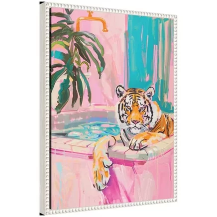 Холст Kate & Laurel Sylvie Tiger Bathtub, 46×61 см, белая рама