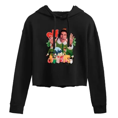 Женская футболка с надписью ELF - Christmas Merch, укороченная толстовка с капюшоном и рисунком, черная