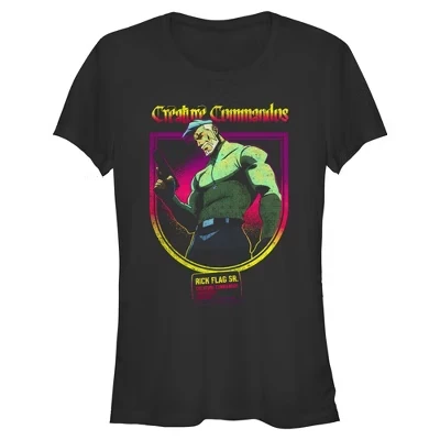 Юниорская женская футболка Creature Commandos General Rick Flag черного цвета