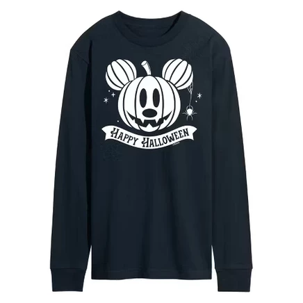 Men's -  - Mickey's Pumpkin Long Sleeve Graphic T-Shirt navy