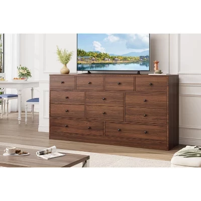 Комод COZONY с 12 ящиками, 155 см, темный антик